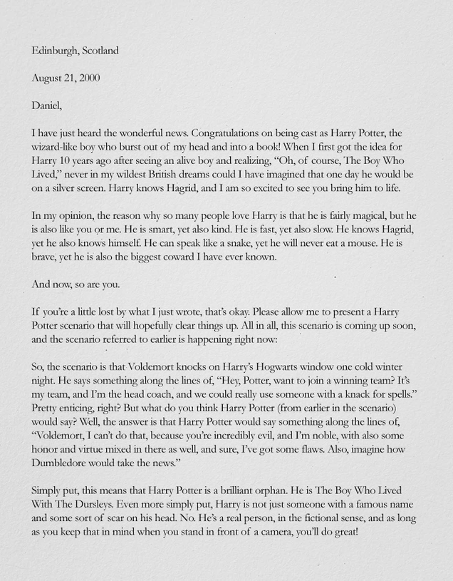 Illustration for article titled Amazing: This Is The Letter J.K. Rowling Sent Daniel Radcliffe After He Was Cast As Harry Potter